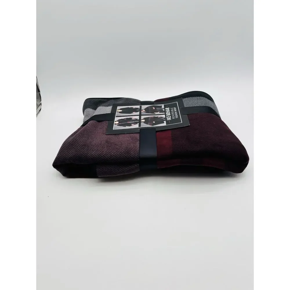 New Ike Behar Ladies Reversible Fashion Wrap One Size Black W/maroon Lines Plush
